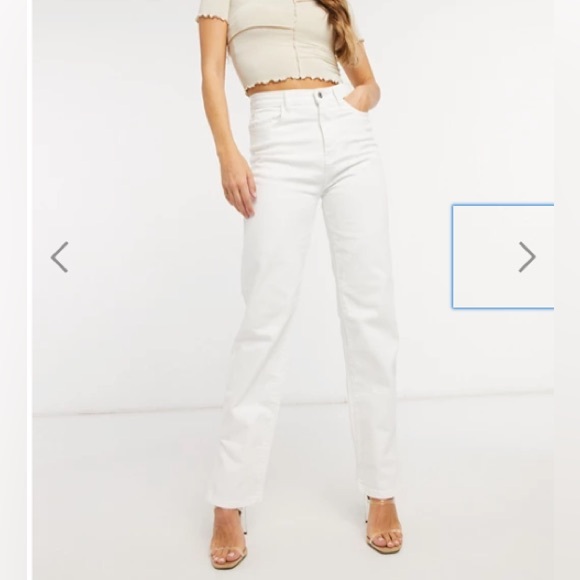 ASOS Femme Luxe mid-waist straight leg jean with side slits in white - Picture 3 of 8